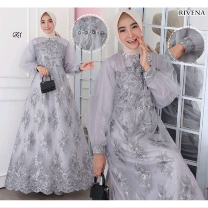baju pesta muslimah rivena revina syari dress mewah gamis walimah lamaran wisuda