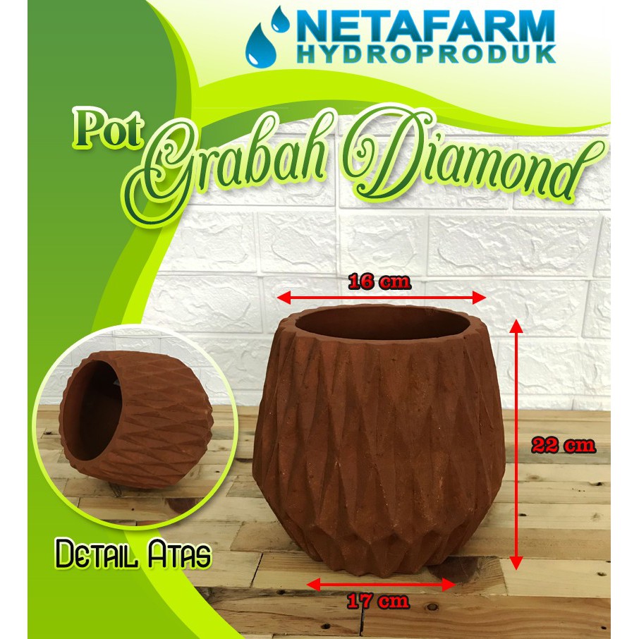 Pot Gerabah Terracotta / Terakota / Pot Diamond L ( D = 16, T = 22 )