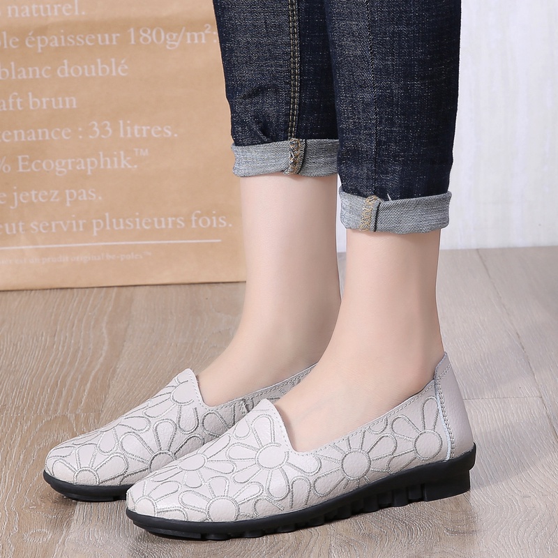 100% KULIT ASLI Kekinian Lembut Bernapas Sepatu Kerja Wanita Nyaman Sepatu Cewek Santai Wanita Flatshoes 083