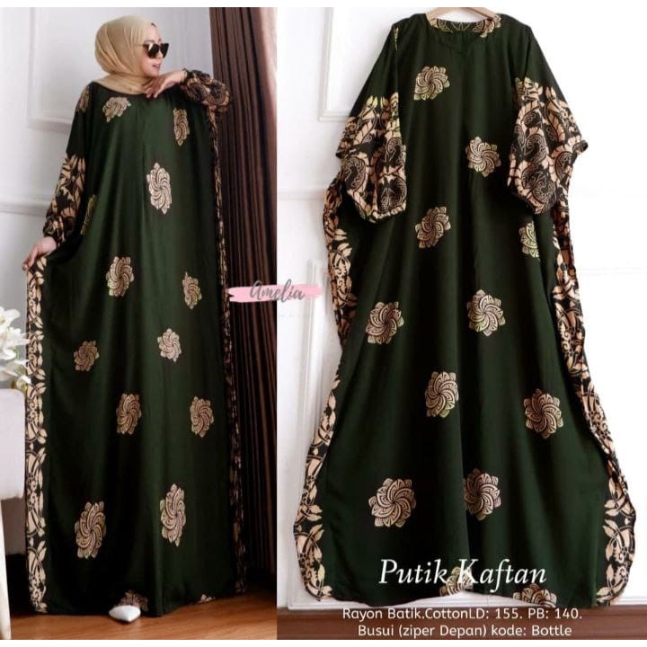 Gamis Rayon Jumbo Dress Kaftan / Putik Kaftan Size Jumbo Resleting Busui Ori By Batik AW Rayon Tebal / Kaftan Wanita