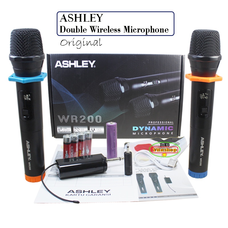 MIC WIRELESS ASHLEY WR-200 MICROPHONE WERLES 2 HANDLE MIKROFON ASLI