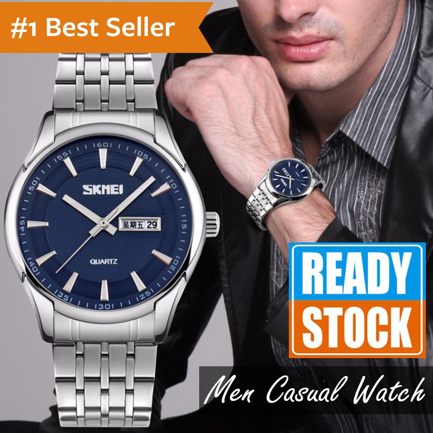 SKMEI Jam Tangan Pria Analog Casual Men Tali Stap Besi Steel Anti Air Water Resistant WR 30m