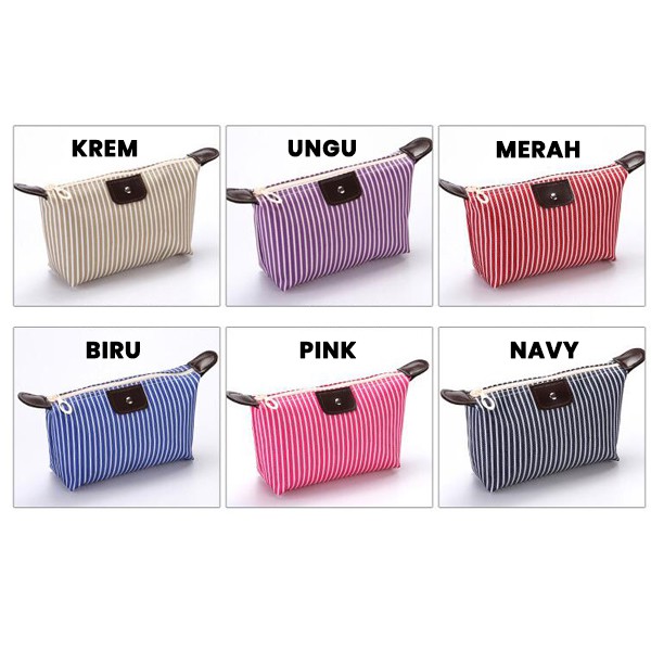 Adda Home - Dompet Tas Organizer Kosmetik Motif Garis Waterproof