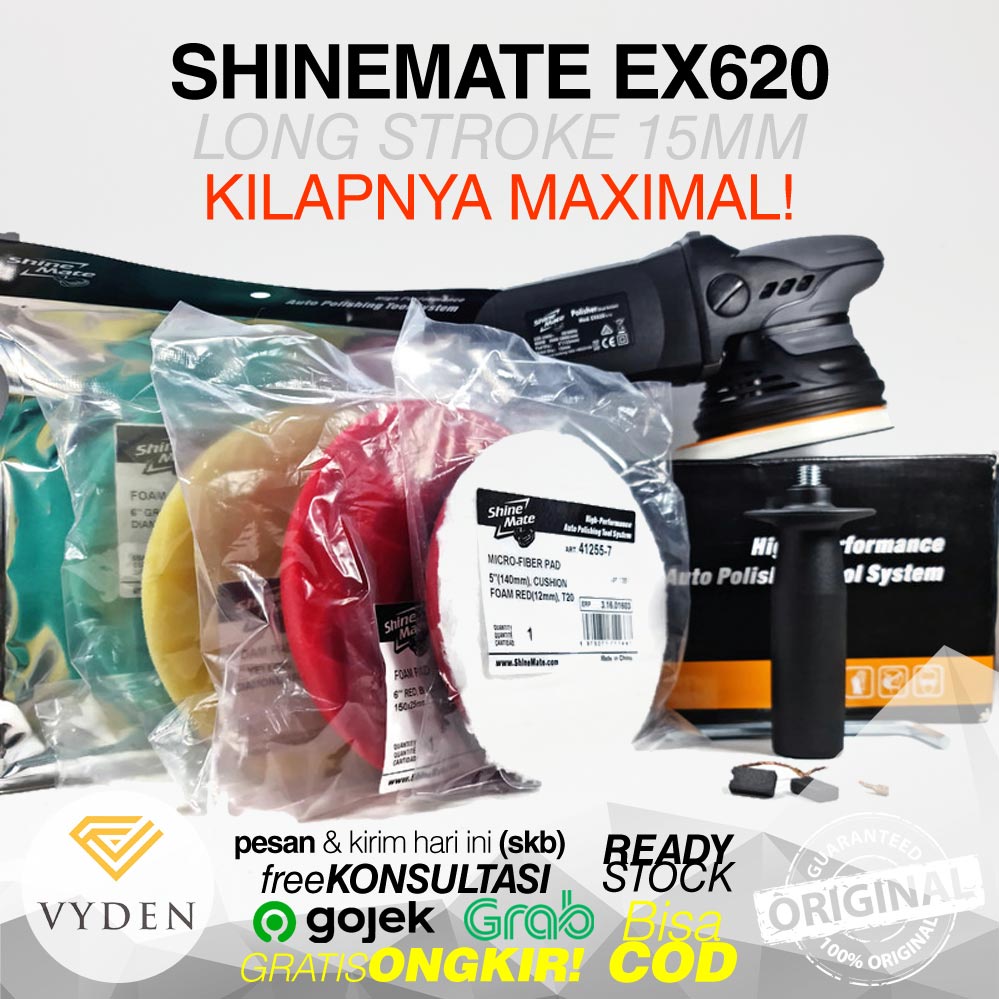 SHINEMATE EX 620 15MM Dual Action Polisher Long Stroke Mesin Poles Mobil EX620 MURAH