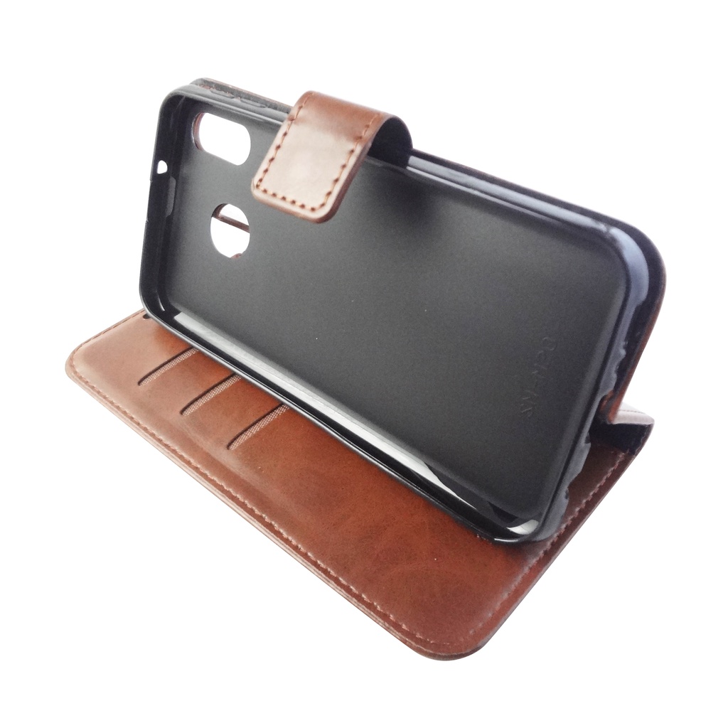 (PAKET HEMAT) Fashion Selular Flip Leather Case Samsung Galaxy A10S Flip Cover Wallet Case Flip Case + Nero Temperred Glass
