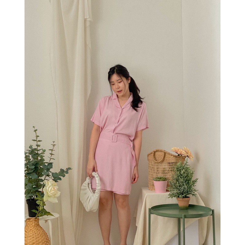 KANON - Kasumi Shirt and Skort Pastel Set - Set kemeja dan rok belt rayon korean look