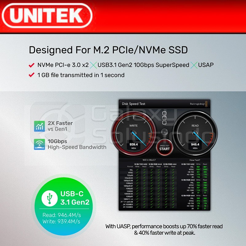 UNITEK S1201A PCIe NVMe M.2 SSD Enclosure - Type C to M.2 SSD