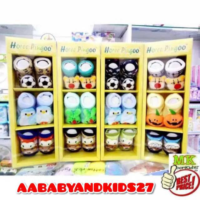 Kaos Kaki Bayi Box 3 in 1 Horee Pingo-Kaos Kaki Pingo Boneka Isi 3 Pasang