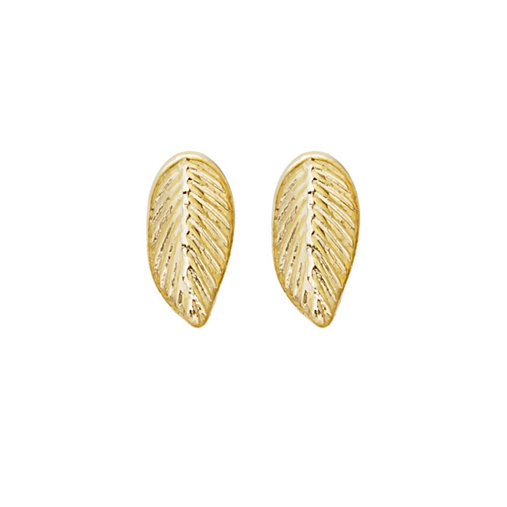 Anting Stud Bentuk Daun Kecil Bahan Logam Lapis Emas Untuk Wanita