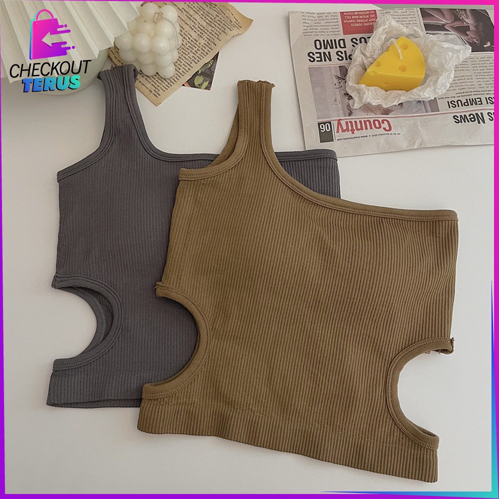 CT  P158 P159 Tank Top Wanita Crop Model Lengan Satu Ala Korea Pakaian Dalam Wanita Sexy CropTop One Shoulder