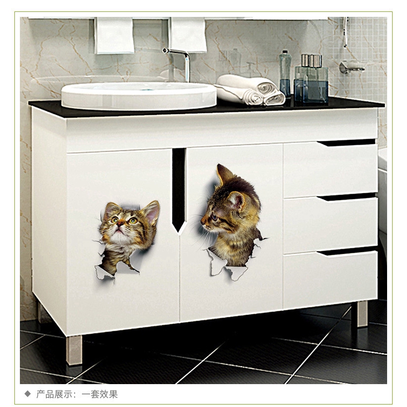 Hot Sale/Stiker Dinding Kucing 3D Kitten Lucu/3D Kitten Cat Sticker/Stiker Kamar Mandi/Rumah Kamar Tidur/Kucing Hidup Stiker Mobil/Wall Art Decor/Kulkas Decal Home Mural Art Decor