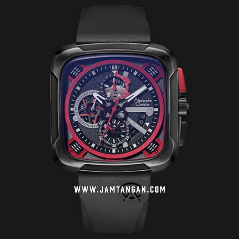 Alexandre Christie AC 6577 MCRIPBARE Chronograph Men Black Dial Red Rubber Strap
