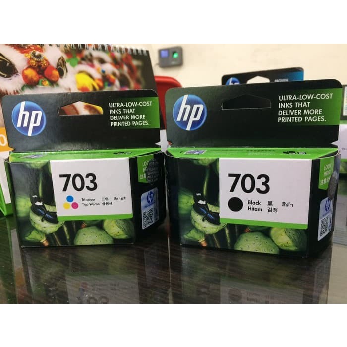 PAKETAN TINTA HP 703 BLACK + TINTA HP 703 COL GANTI PRINTER SISA STOCK BAHAN BERKELAS