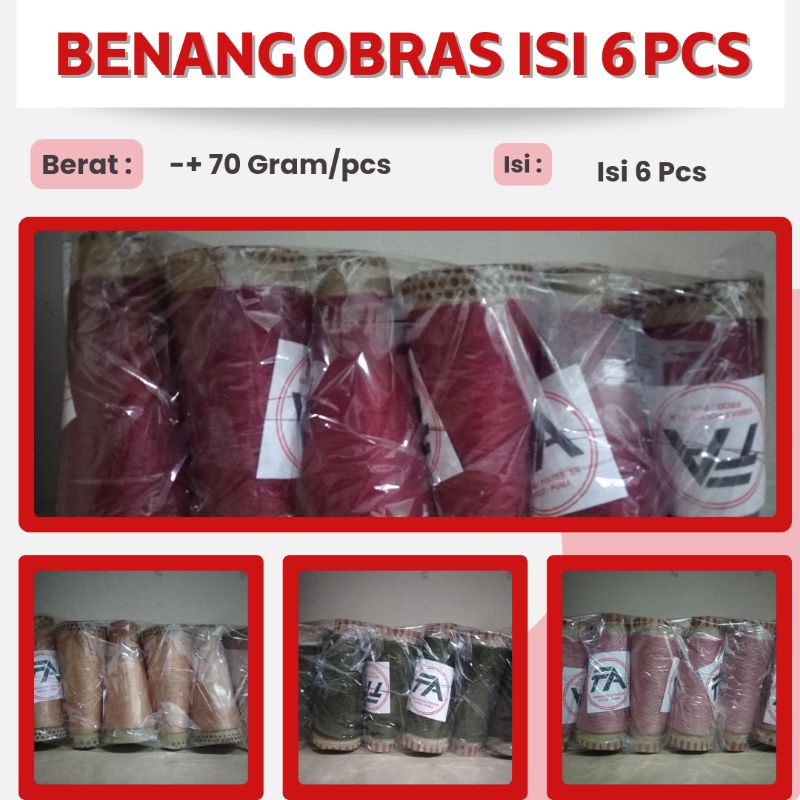 (COD) BENANG OBRAS POLYESTER ISI 6 PCS BERAT PER PCS -+ 70 GRAM | BENANG OBRAS MURAH | BISA BAYAR DITEMPAT