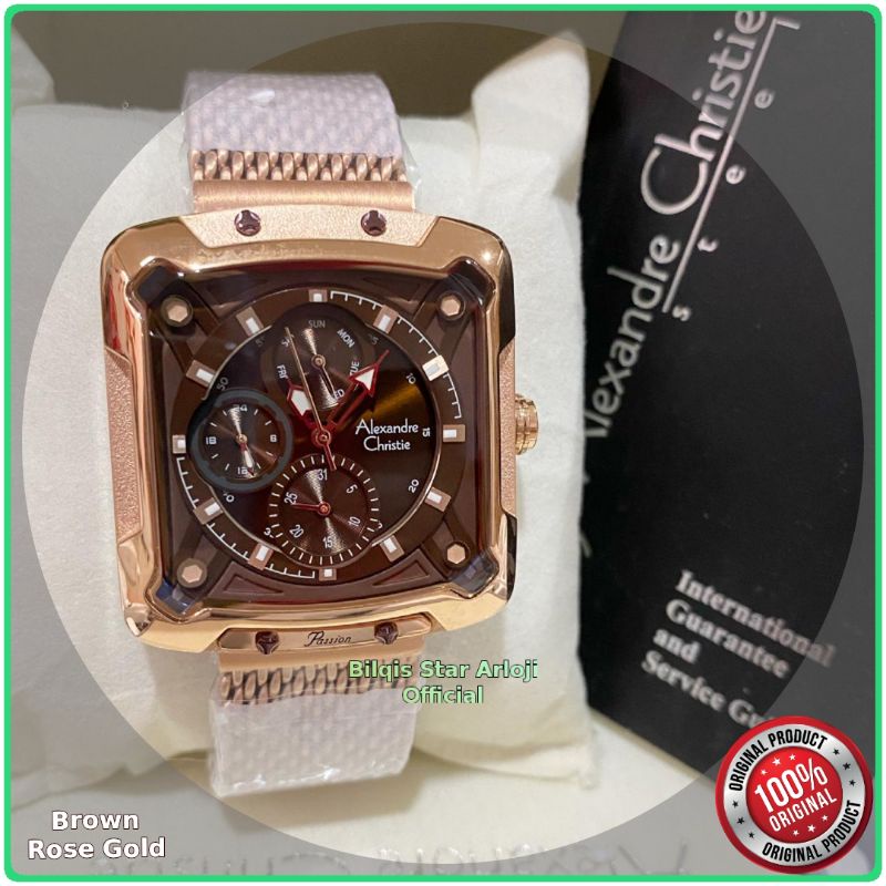 Alexandre Christie Kotak Terbaru Ac 3030 Wanita Tali Rantai Rose Gold Original