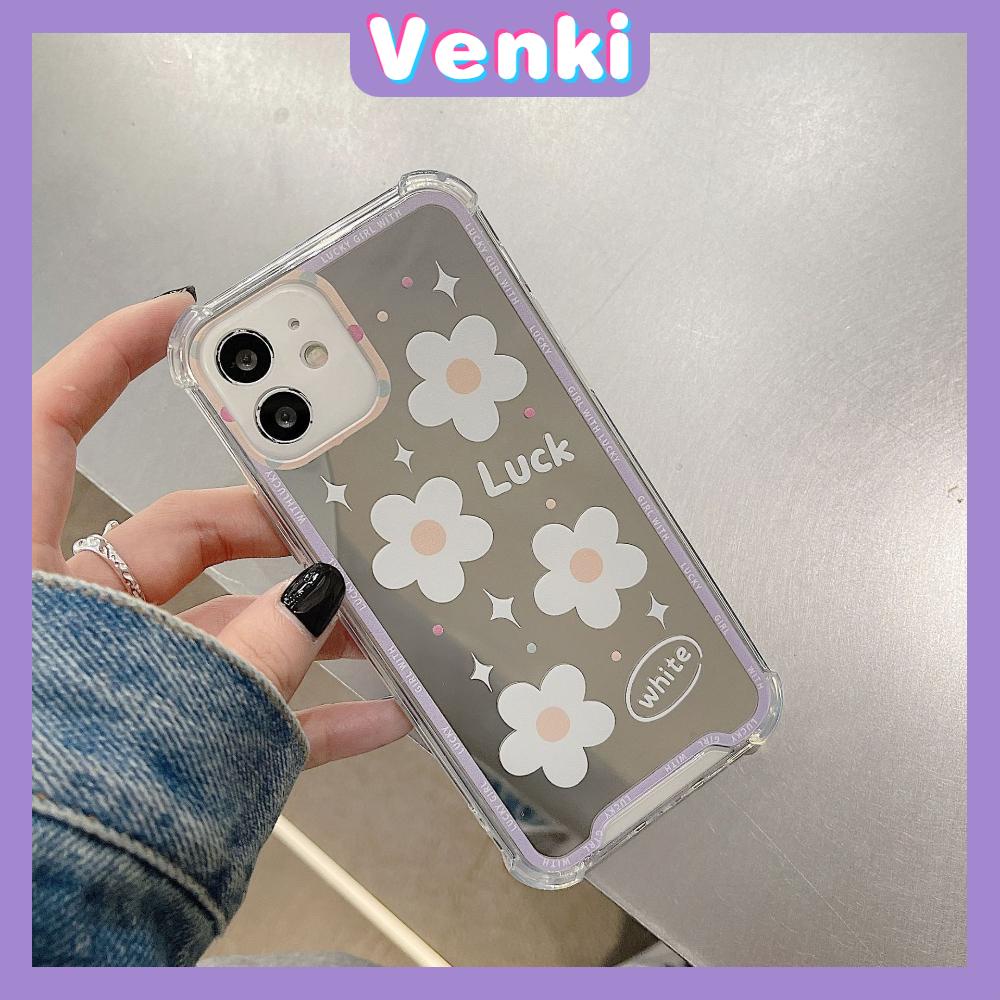 iPhone Case Acrylic HD Mirror Laser Airbag Shockproof Protection Camera Cute White Flowers Compatible For iPhone 11 iPhone 13 Pro Max iPhone 12 Pro Max iPhone 7 Plus iPhone xr