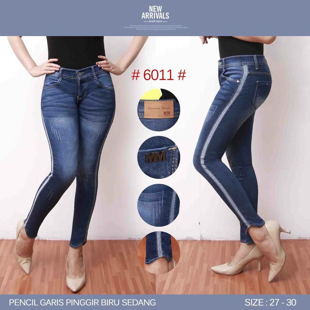 Celana Jeans Wanita Pensil Side Line 27 28 29 30 Bisa Bayar Ditempat(COD)