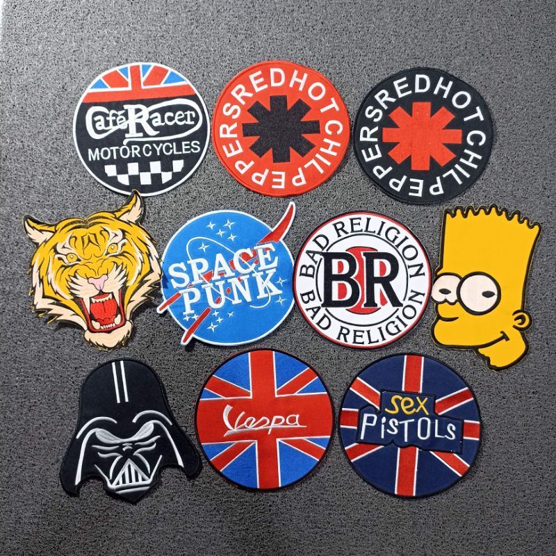 Grosir backpatch bordir terbaru//patch punggung sex pistols emblem besar vespa musik dan macan
