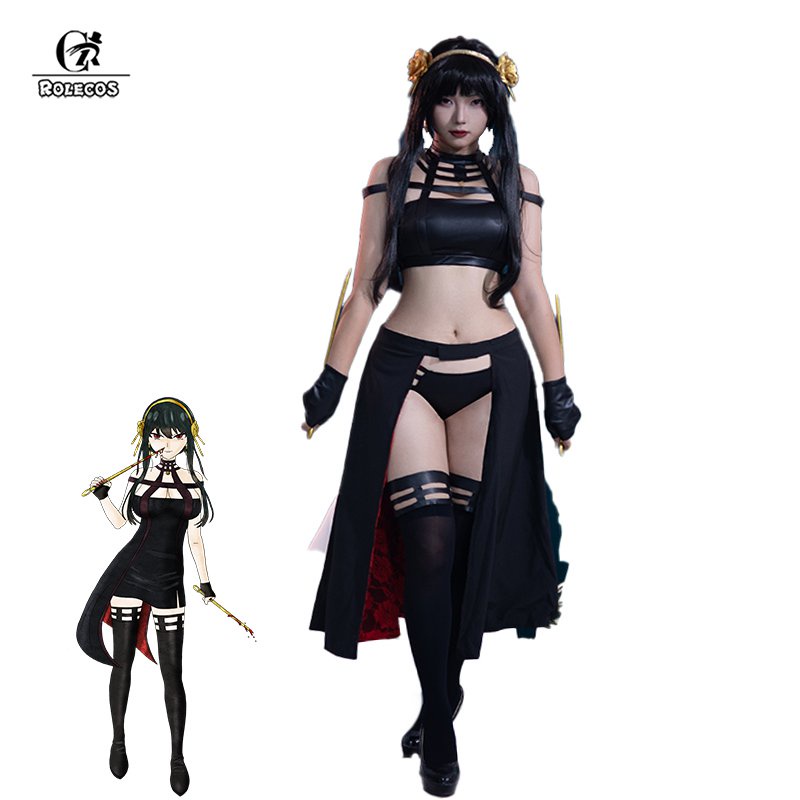 Anime Spy X Family Yor Forger Cosplay Costume SPY FAMILY Yor Forger Swimsuit  Black Red Skir