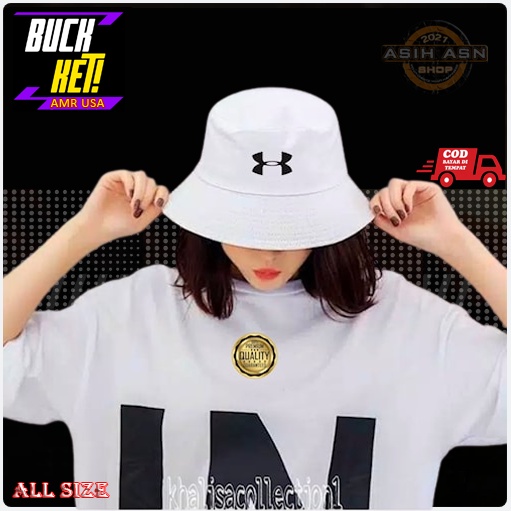Topi Bucket Dewasa / Bucket Hat Unisex Amr Usa White Premium / Aksesoris Pria Wanita Outdor  / Fashi
