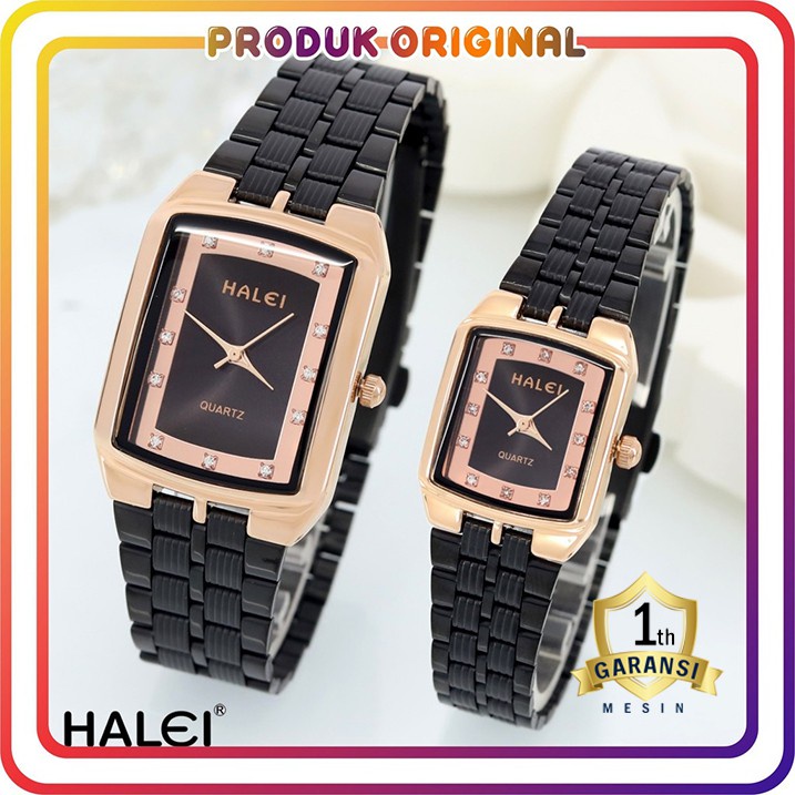 COD JAM TANGAN COUPLE HALEI ORIGINAL 443 RANTAI HITAM WATER RESISTANT STAINLES STEEL