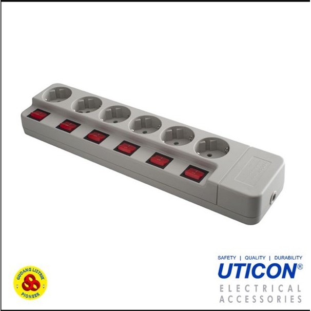 Uticon Stop Kontak Arde 6 Lubang + Saklar Tersendiri ST-1685 SN