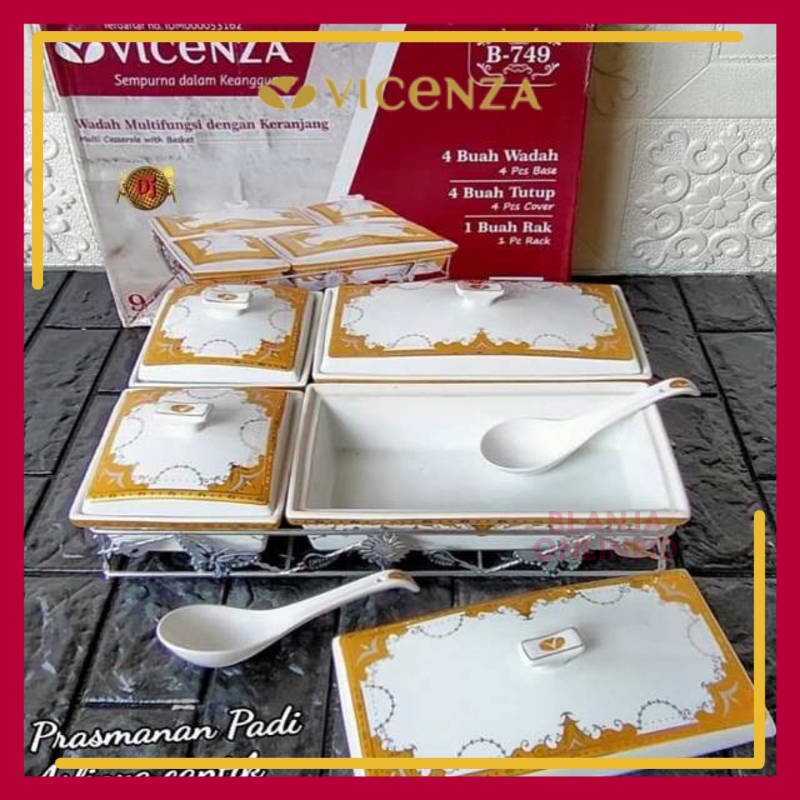 VICENZA Wadah Saji Keramik B749/B 749 Multi Casserole Prasmanan Keramik Party Set 4 in 1 - Padi
