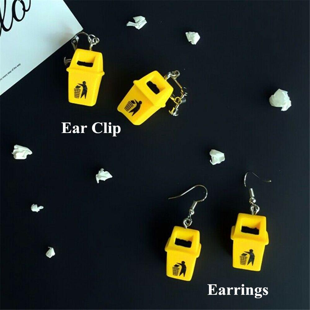 Lily 1pasang Tempat Sampah Anting Wanita Hadiah Klip Telinga Kreatif Stud Earrings Ear Stud Menjuntai