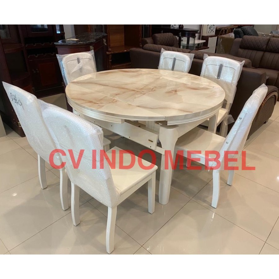 Meja makan marmer lipat putih kursi kayu import minimalis ready stock makassar murah