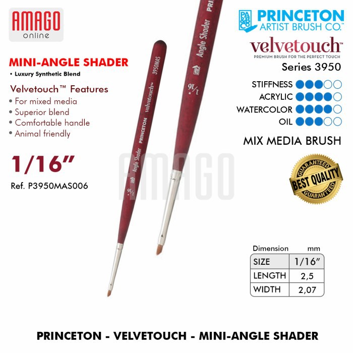 

Brush PRINCETON - Velvetouch - Synthetic - Mini Angle Shader - Ukuran 1/16