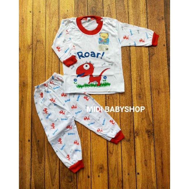 Setelan Piyama Baju Bayi Panjang Kancing Pundak 3-18 Bulan Bolo Bolo Motif Roar