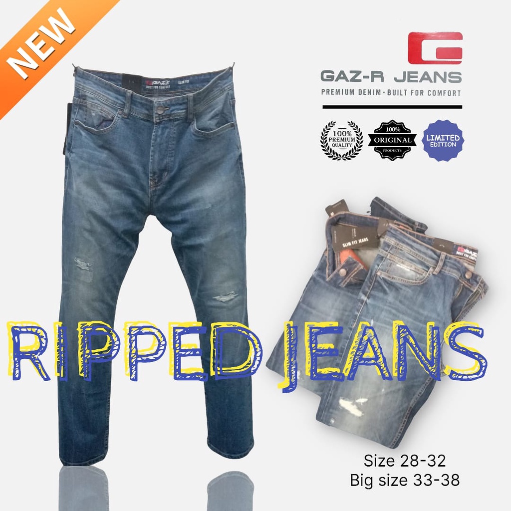 Celana Panjang RIPPED JEANS SLIMFIT Gaz-r Jeans Original (GLDBS01)