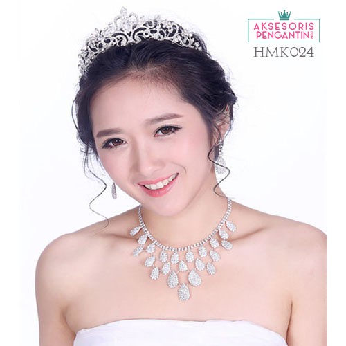 Aksesoris Pesta Pengantin Modern l Paket Crown Kalung Anting Wedding- HMK024