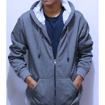 Jaket Sweater Hoodie Zipper List Resleting Pria Fleece Risleting - Marun