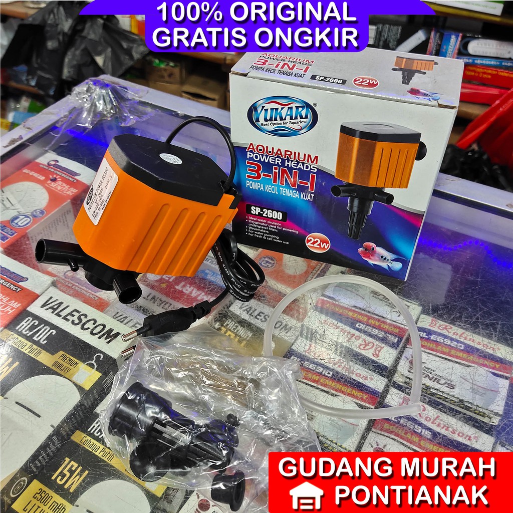 Pompa Mesin Aquarium 22 watt super kuat YUKARI SP 2600 Celup daya hisap awet tahan lama oksigen ikan