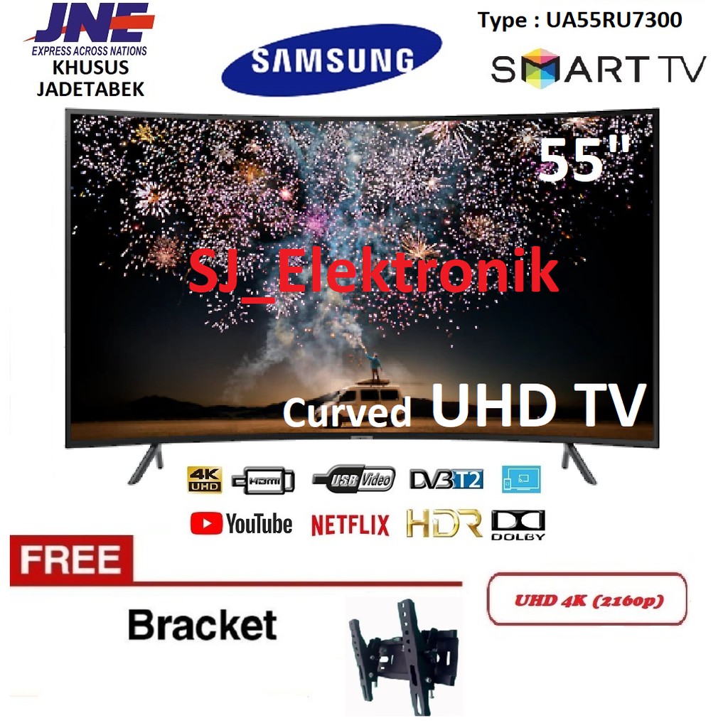 Free Braket LED TV Samsung 55 Inch UA55RU7300 - 55RU7300 Curved UHD 4K SmartTV HDMI USB