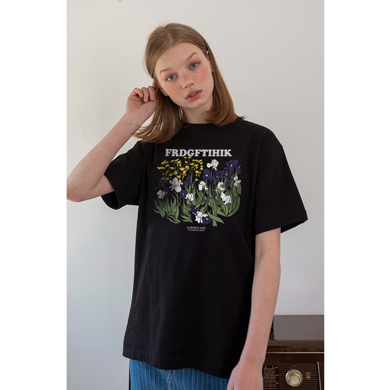 American Style Vintage Printed T-shirt Oversize Kaos Wanita Hitam Lengan Pendek Baju Wanita Kekinian