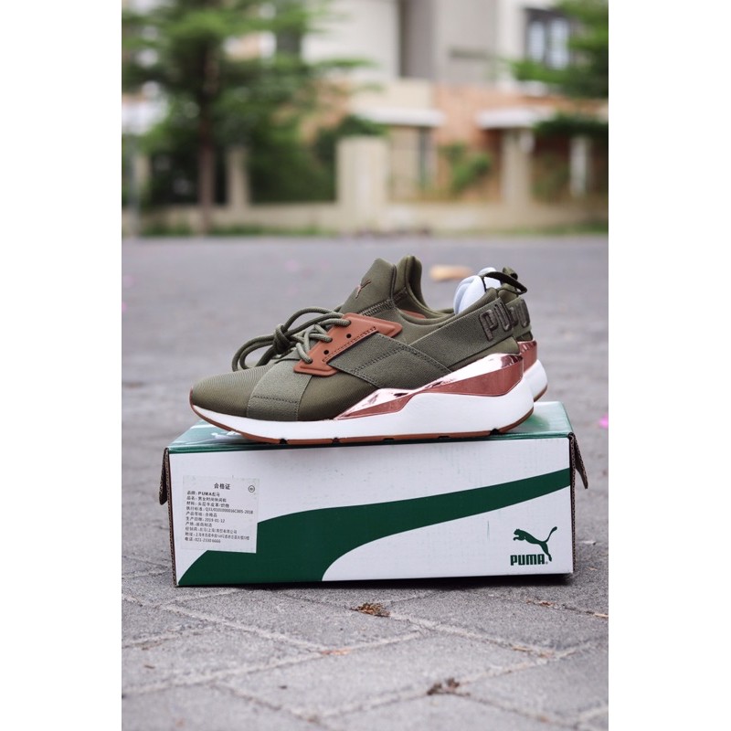 

puma satin olive green