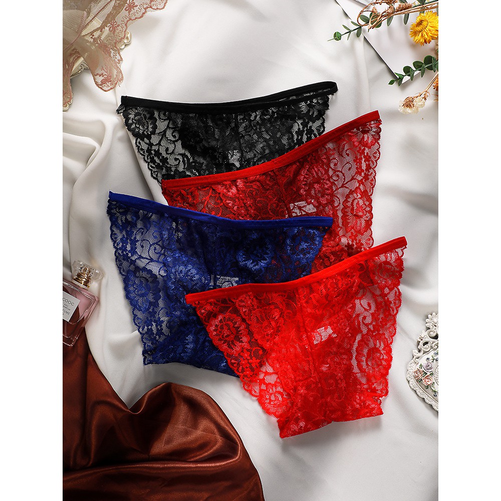 (COD) Wanita G String Seamless Celana Dalam Transparan Sexy Lace Thong Pakaian Dalam C090