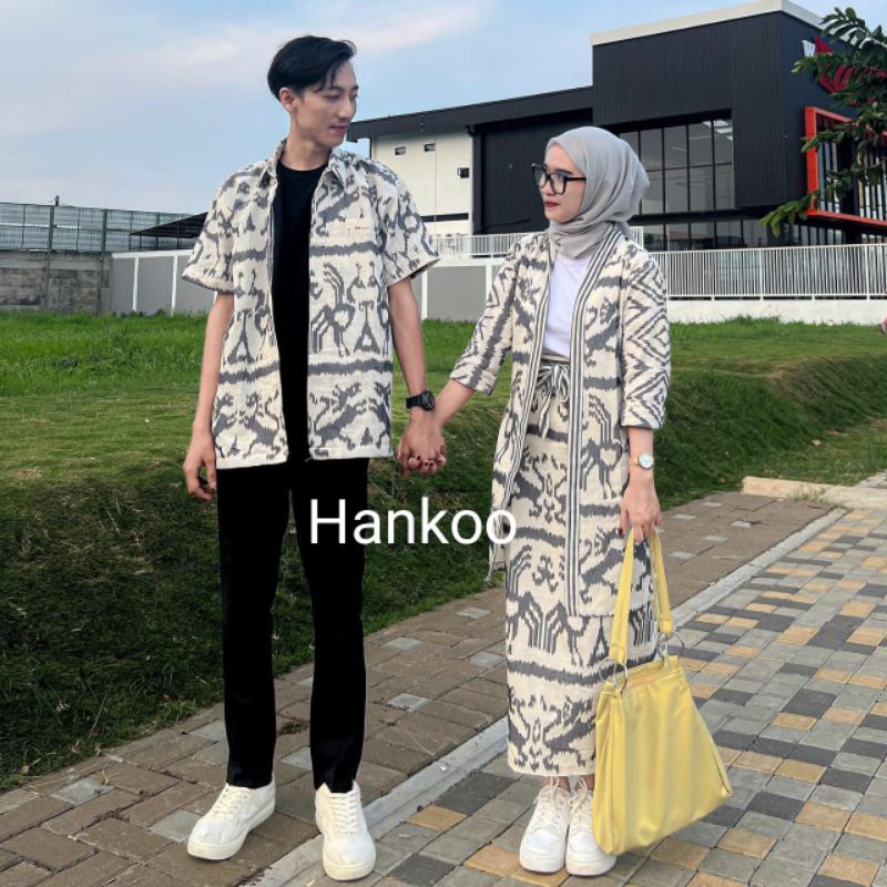 READY STOCK - MADAM WHITE NTT GREY - COUPLE FULL TENUN - BAJU TENUN COUPLE - BAJU KONDANGAN