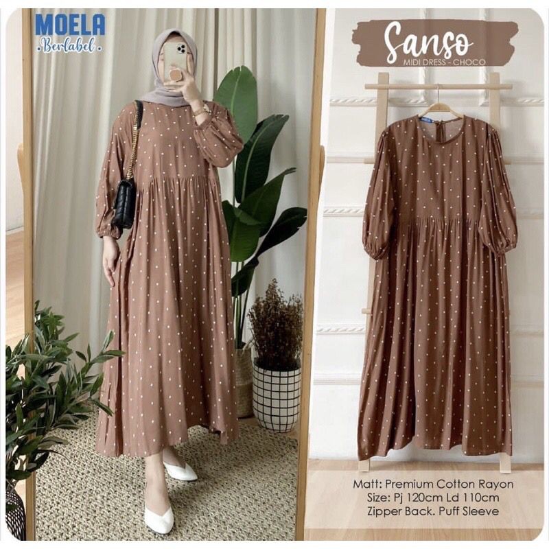 COD-Sanso Midi Dress Mola Katun Rayon Motif / Homey Dress Busui Jumbo LD 110