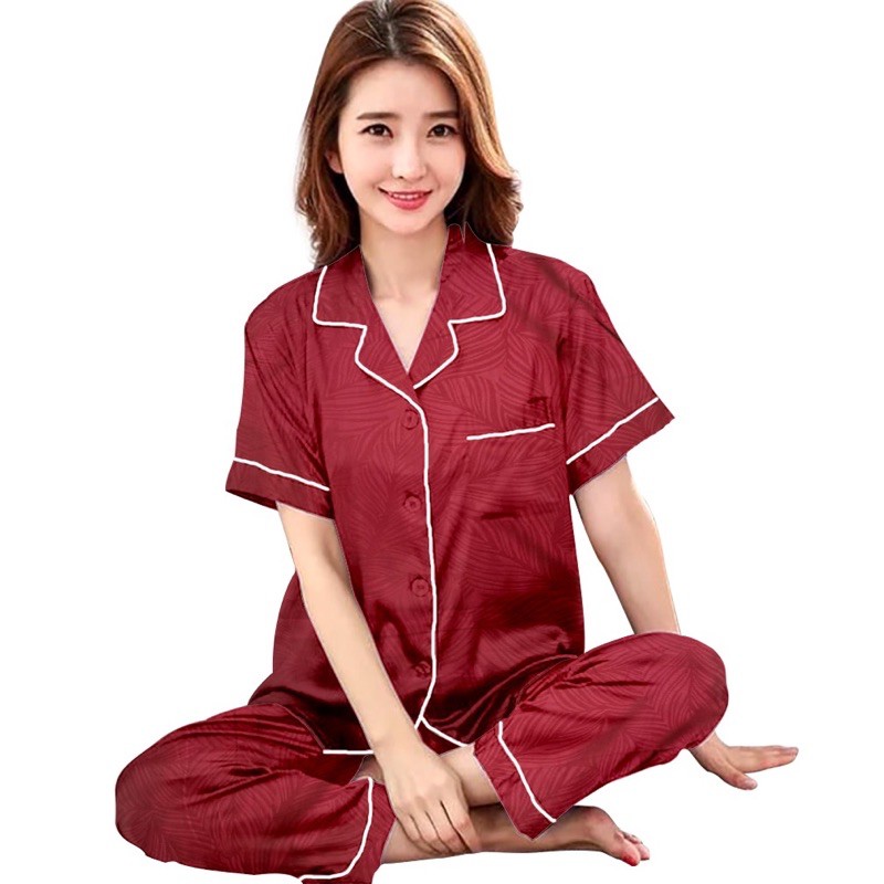 piyama embos wanita/piyama katun polos/baju tidur setelan/setelan kekinian-6