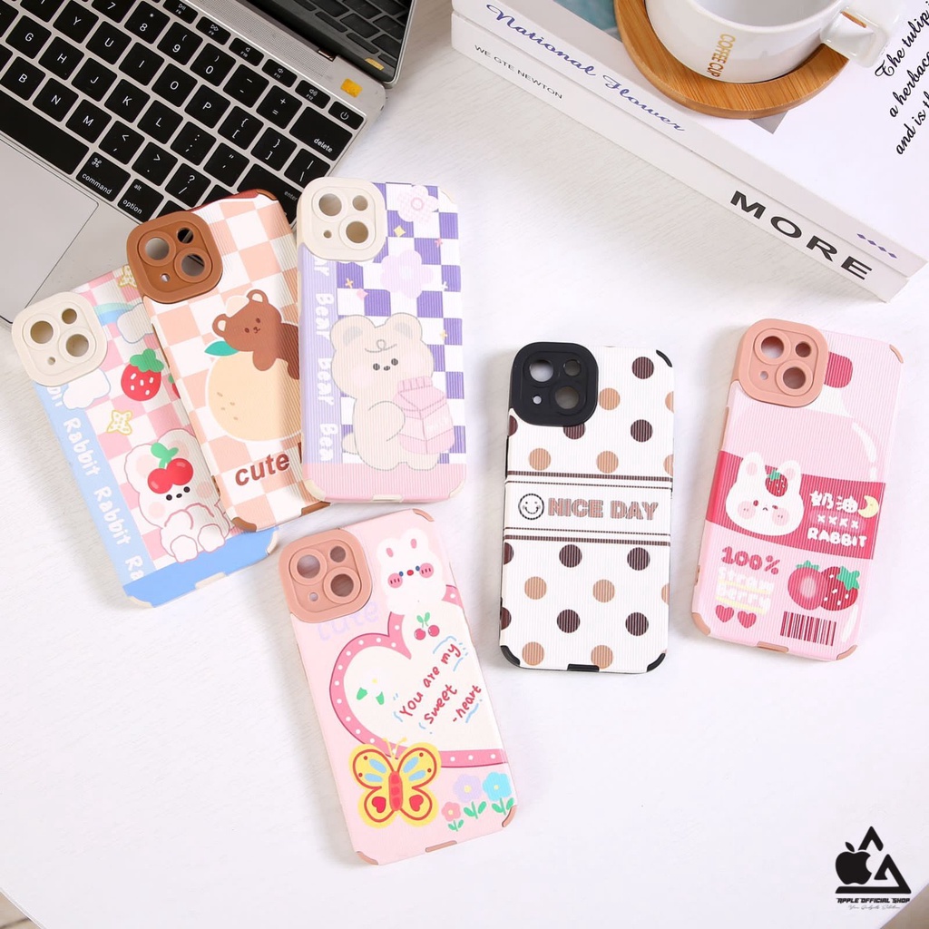 Softcase Lucu Leather Motif Bear iPhone 13 PRO MAX 12 PRO MAX 11 PRO MAX XR X XS MAX 7 7+ 8 8+ SE 2 3 6 6+ Soft Case Korean Hellokitty Clear Bening SILIKON MEWAH Camera Kamera Protection