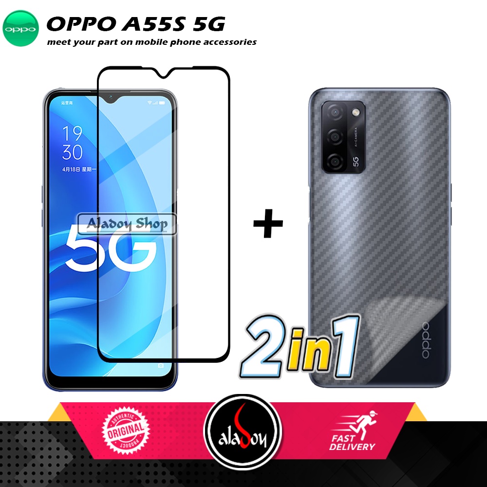 PAKET 2 IN 1 Tempered Glass Layar OPPO A55S 5G + Skin Carbon Film 3D