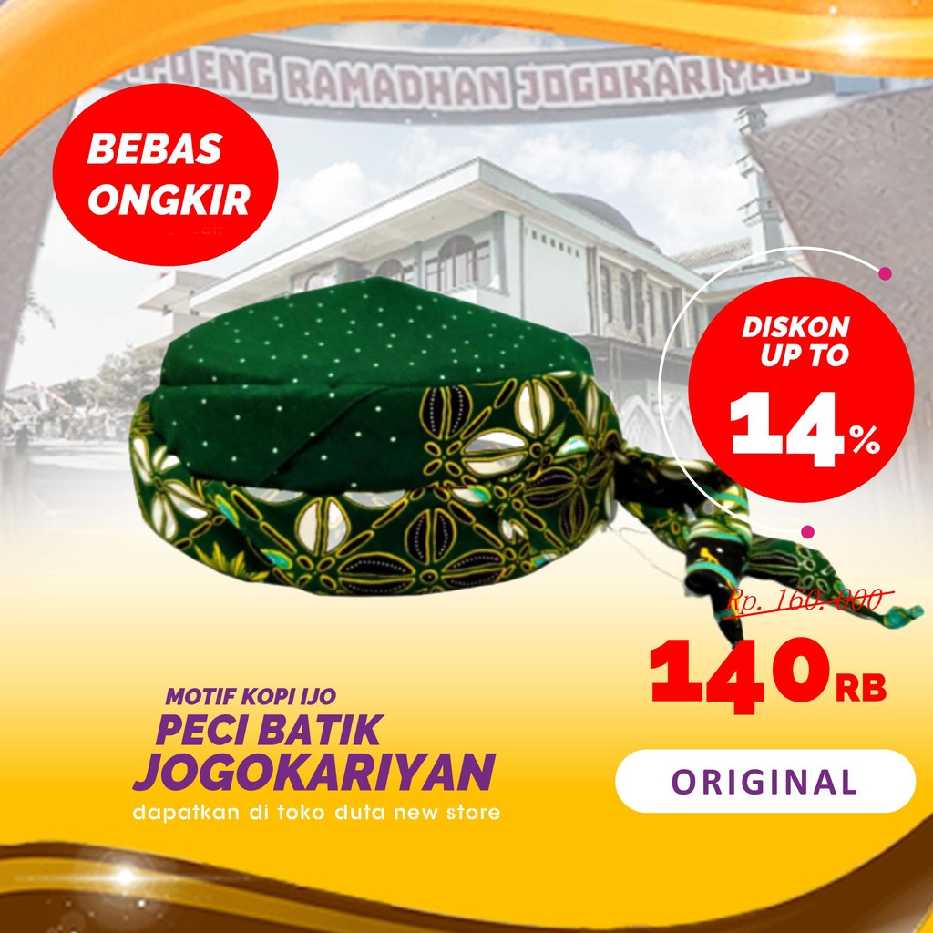Peci Batik Jogokariyan Motif 12 Kopi Ijo Kopiah Peci Udeng asli Khas Masjid Jogokariyan