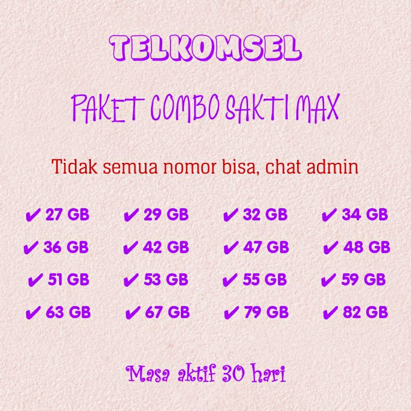 Jual PAKET DATA TELKOMSEL COMBO MAX 27 GB 30 GB 40 GB 55 GB 60 GB 65 GB