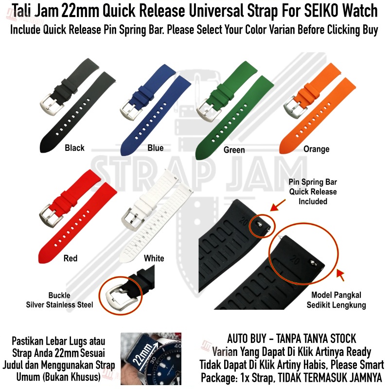 LKG Tali Jam Tangan Seiko 22mm Universal - Strap Rubber Silikon Quick Release