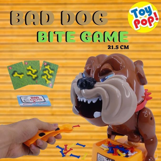 Mainan anak Prank Toys Bad Dog Bite Game Anjing Bulldog Gigit Tulang