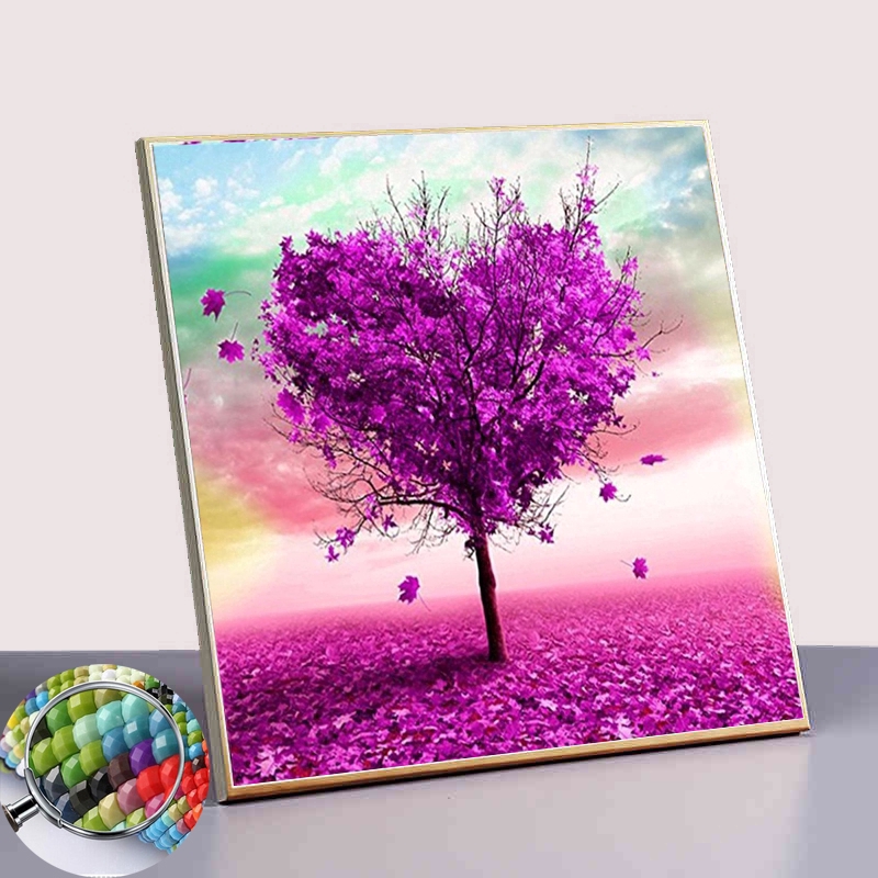 Diy Lukisan Diamond 5d Dengan Gambar Pemandangan Pohon Hati Warna Ungu Untuk Hiasan Dekorasi Rumah