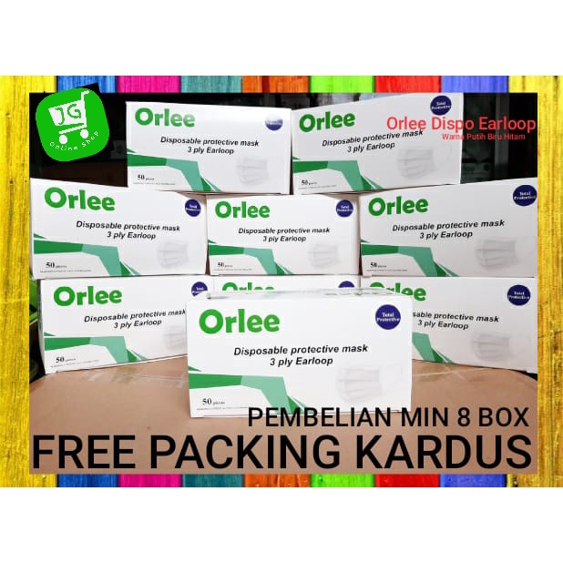 Masker Orlee asli bukan Sensi Polos Embos 3 ply 3Ply Earloop Tali Kuping Non Medis ijn kemenkes 50 p